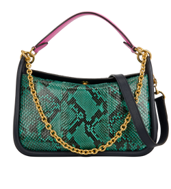 Leighton Shoulder Bag, Leather/Python, Green/Navy, B0311, DB/S, 3*